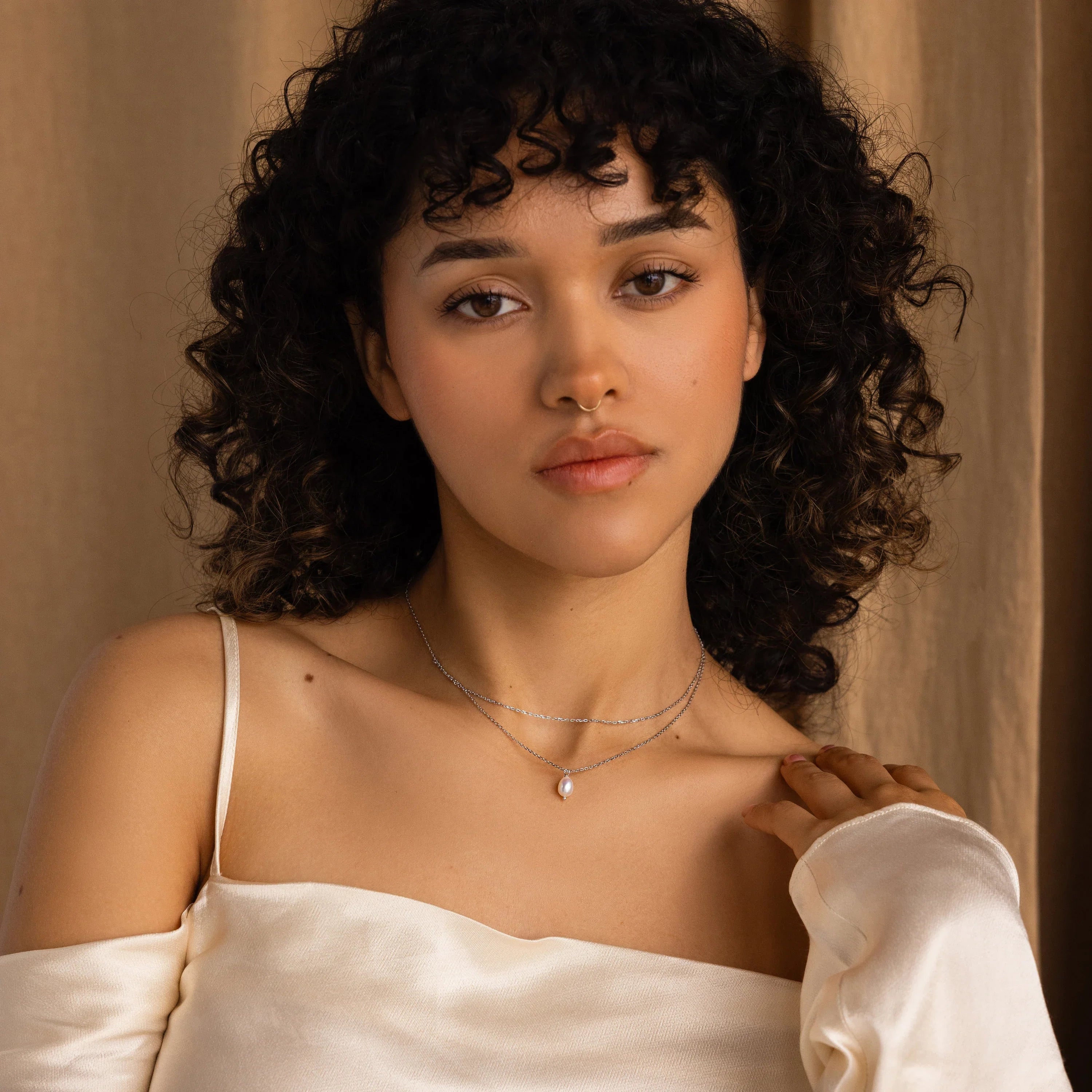 Duo Chain Pearl Necklace Silver 18K Gold Plated