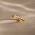 Baguette Cut Diamond Signet Ring Silver 18K Gold Plated