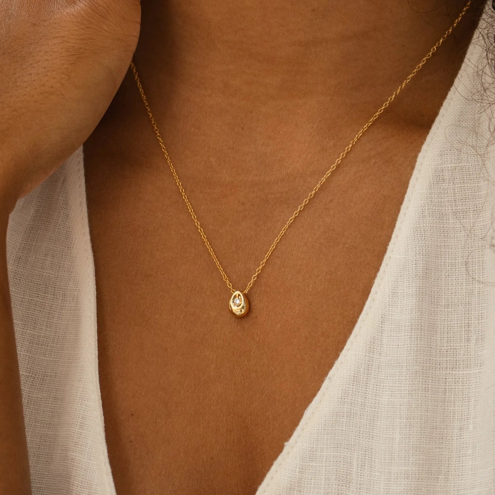 Diamond Nugget Necklace Silver 18K Gold Plated