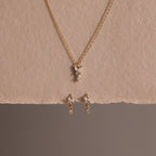 Diamond Butterfly Necklace & Earrings Set Silver 18K Gold Plated