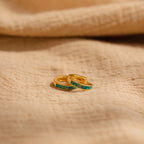 Green Opal Inlay Huggies  Silver 18K Gold Plated