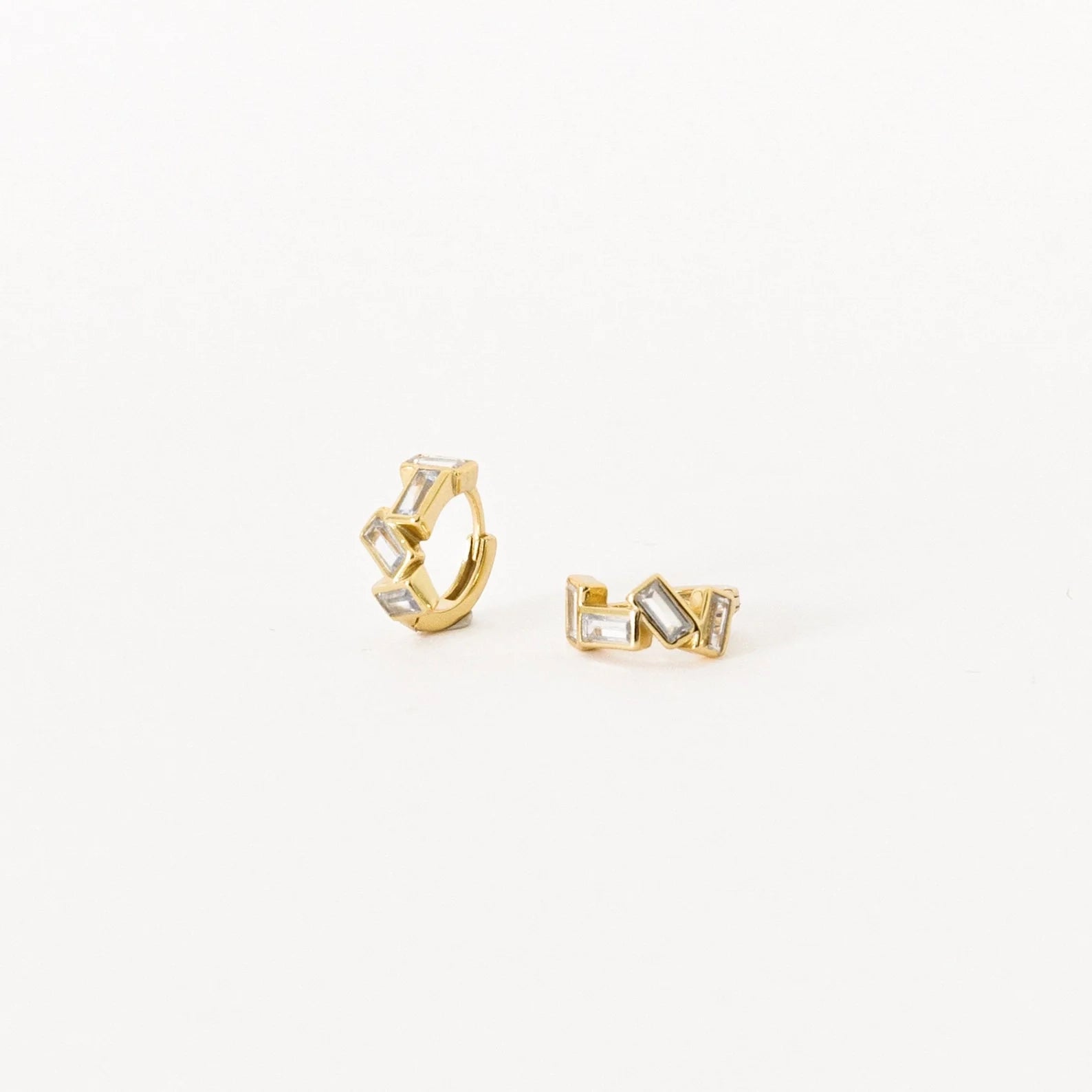 Baguette Diamond Huggies Silver 18K Gold Plated