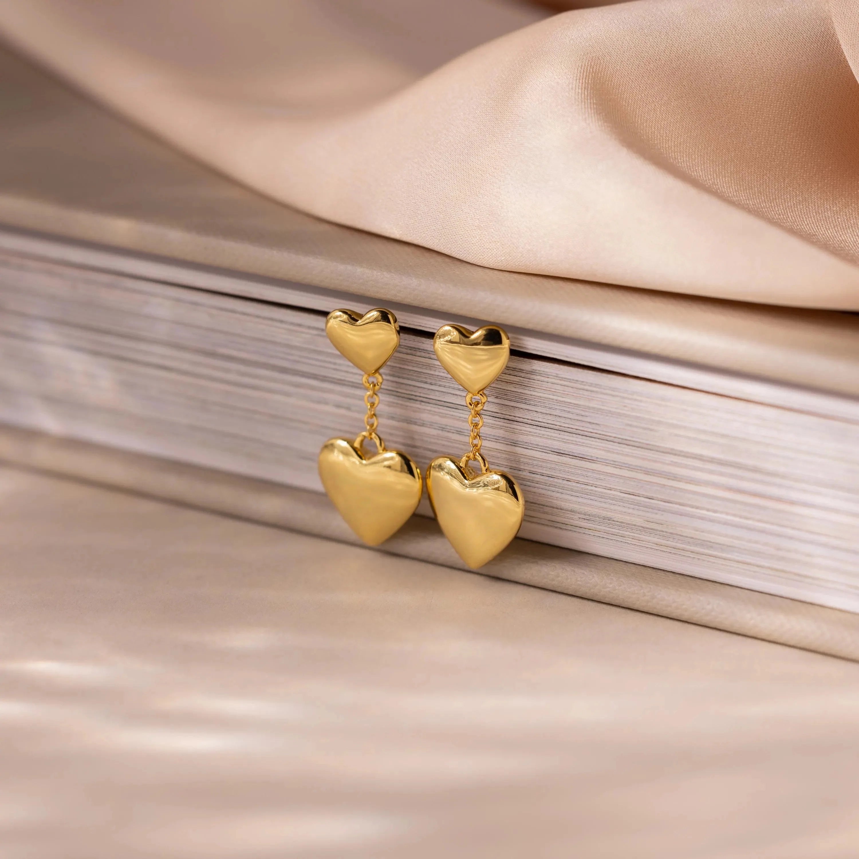 Duo Heart Drop Studs Silver 18K Gold Plated
