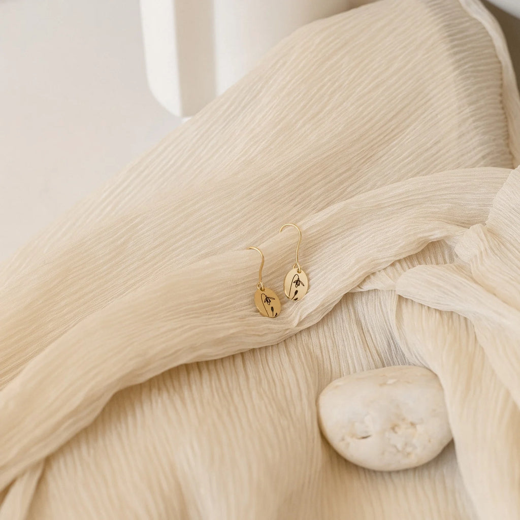 Dangling Birth Flower Earrings Silver 18K Gold Plated