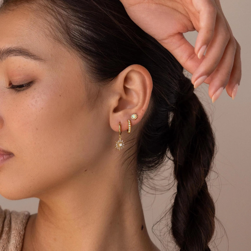 Diamond Opal Moon Studs Silver 18K Gold Plated