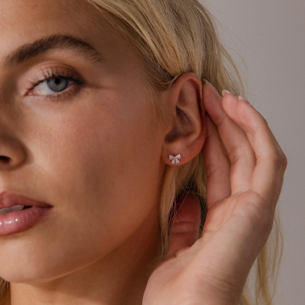 Diamond Bow Studs Silver 18K Gold Plated
