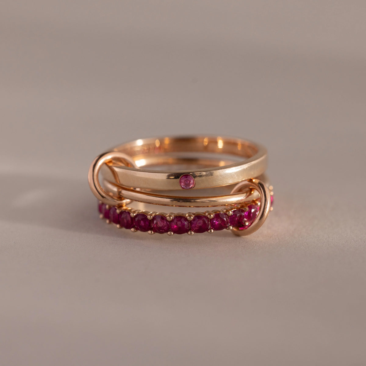 Ruby Triple Linked Ring Set Silver 18K Gold Plated