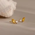 Marquise Topaz & Pearl Studs  Silver 18K Gold Plated