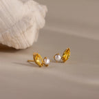 Marquise Topaz & Pearl Studs  Silver 18K Gold Plated