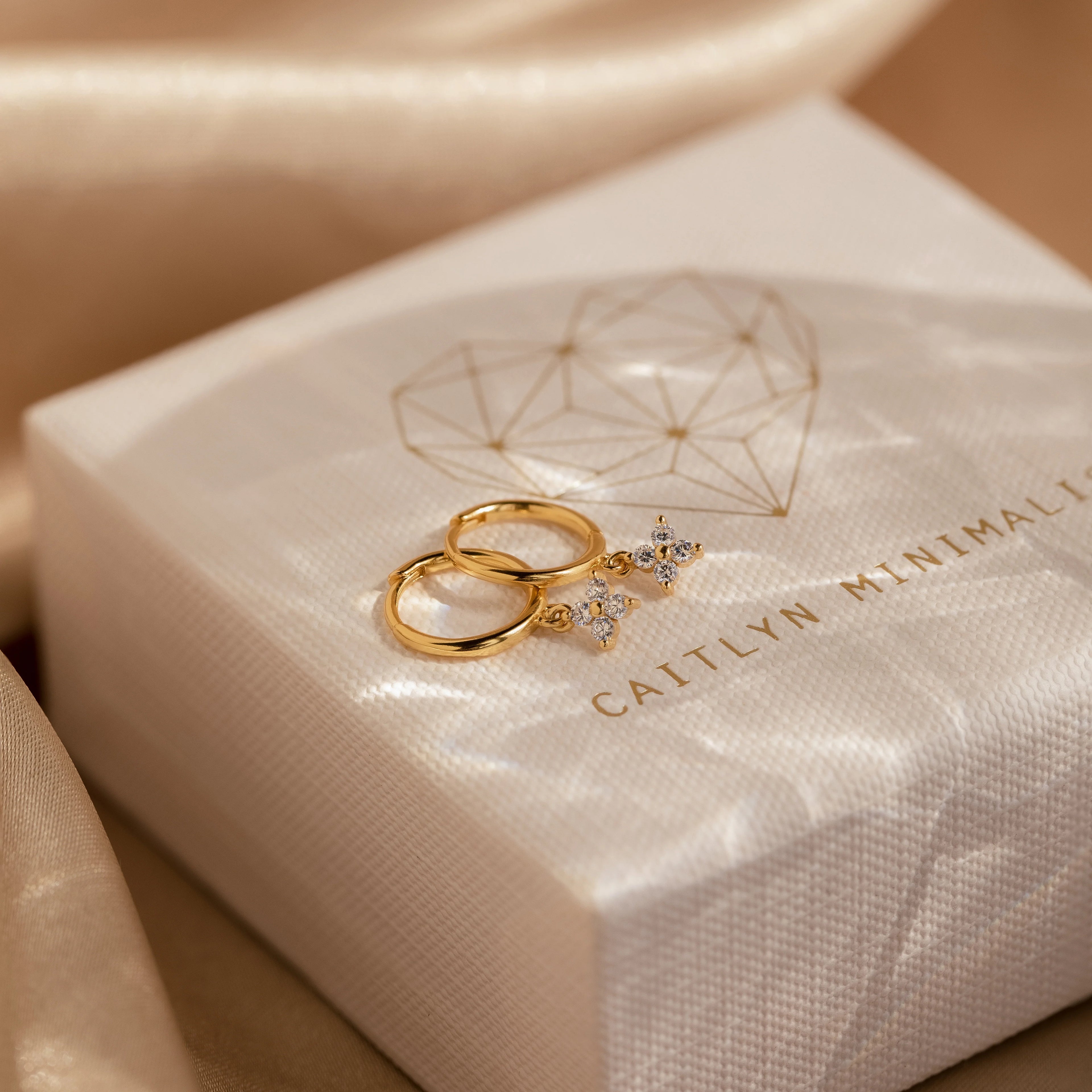 Diamond Flower Huggies Silver 18K Gold Plated