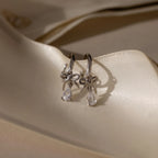 Diamond Teardrop Ribbon Charm Hoops Silver 18K Gold Plated