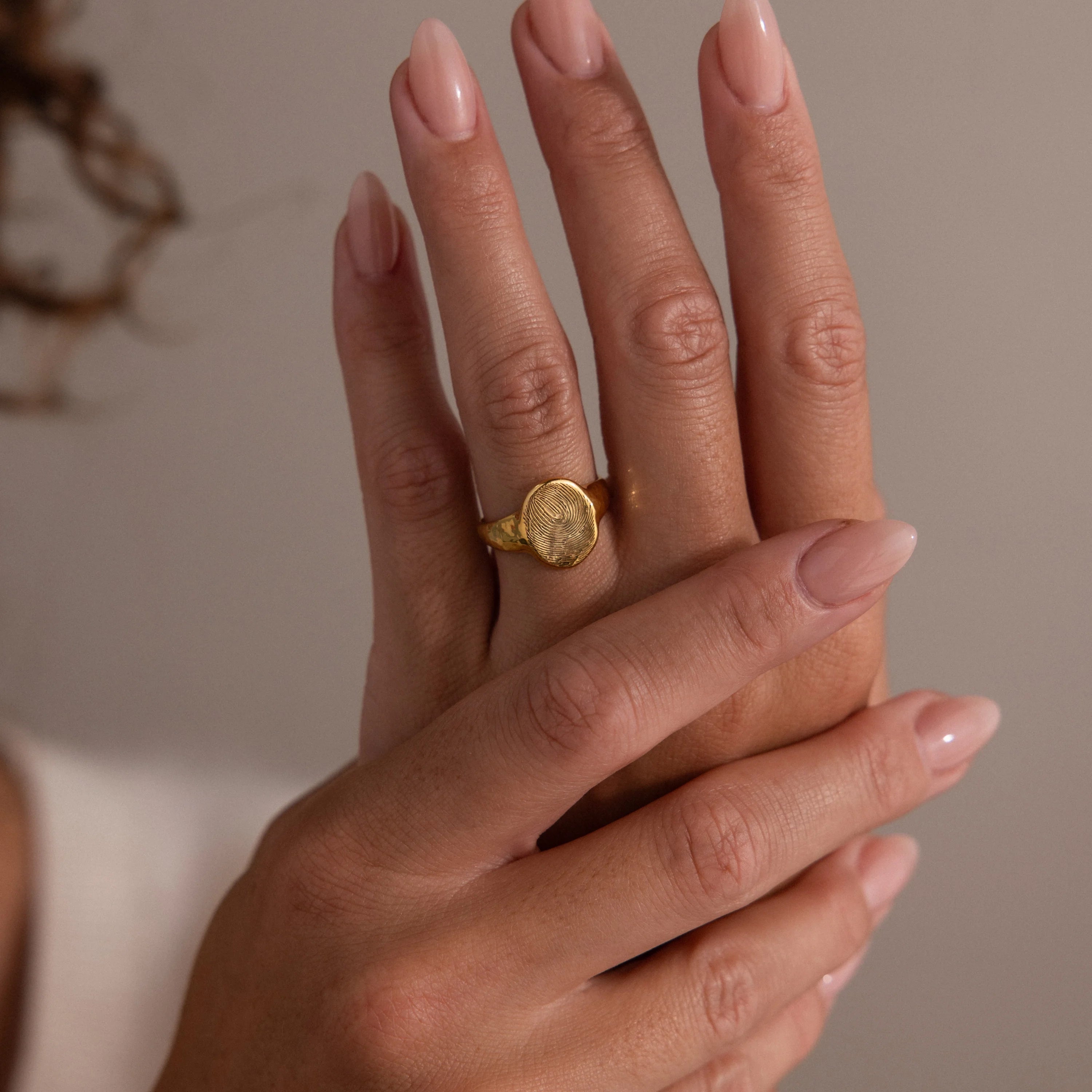 Organic Fingerprint Signet Ring Silver 18K Gold Plated