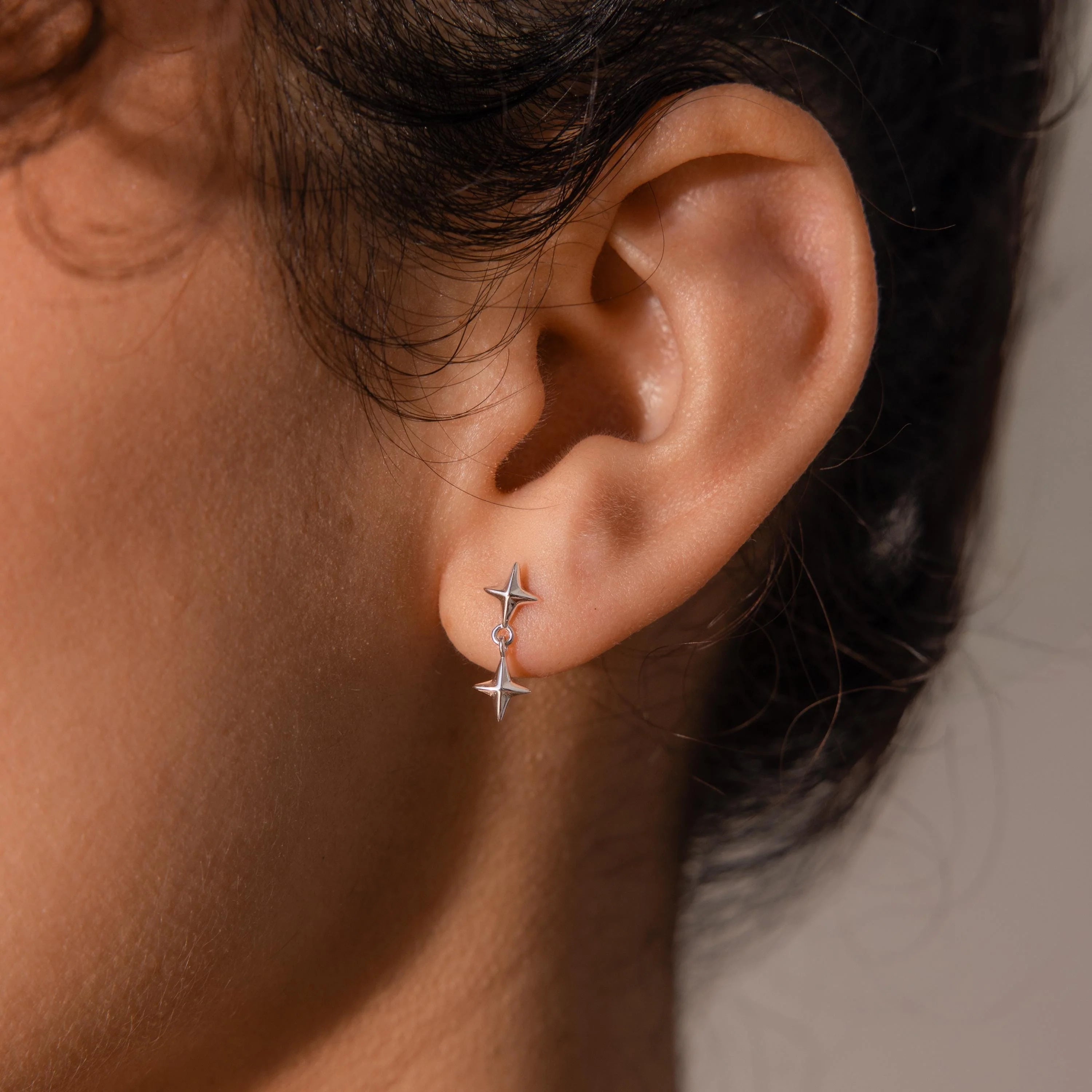Star Drop Flatback Studs Silver 18K Gold Plated