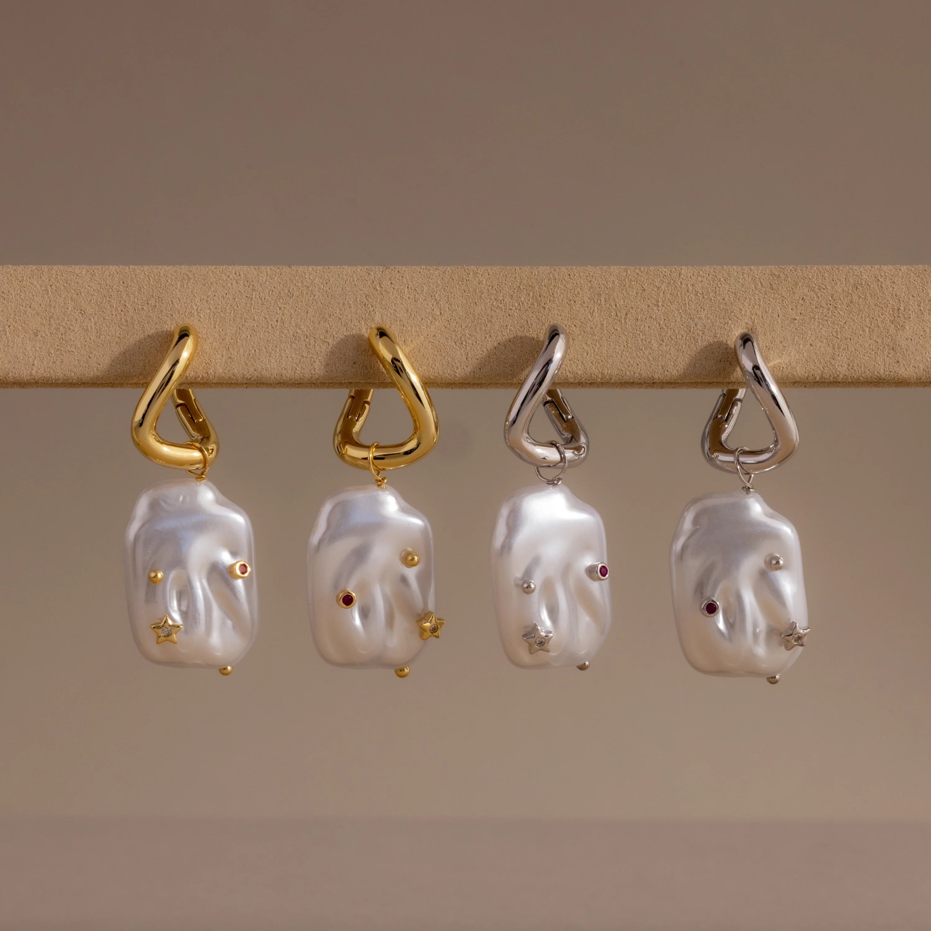 Celestial Baroque Pearl Charm Hoops Silver 18K Gold Plated