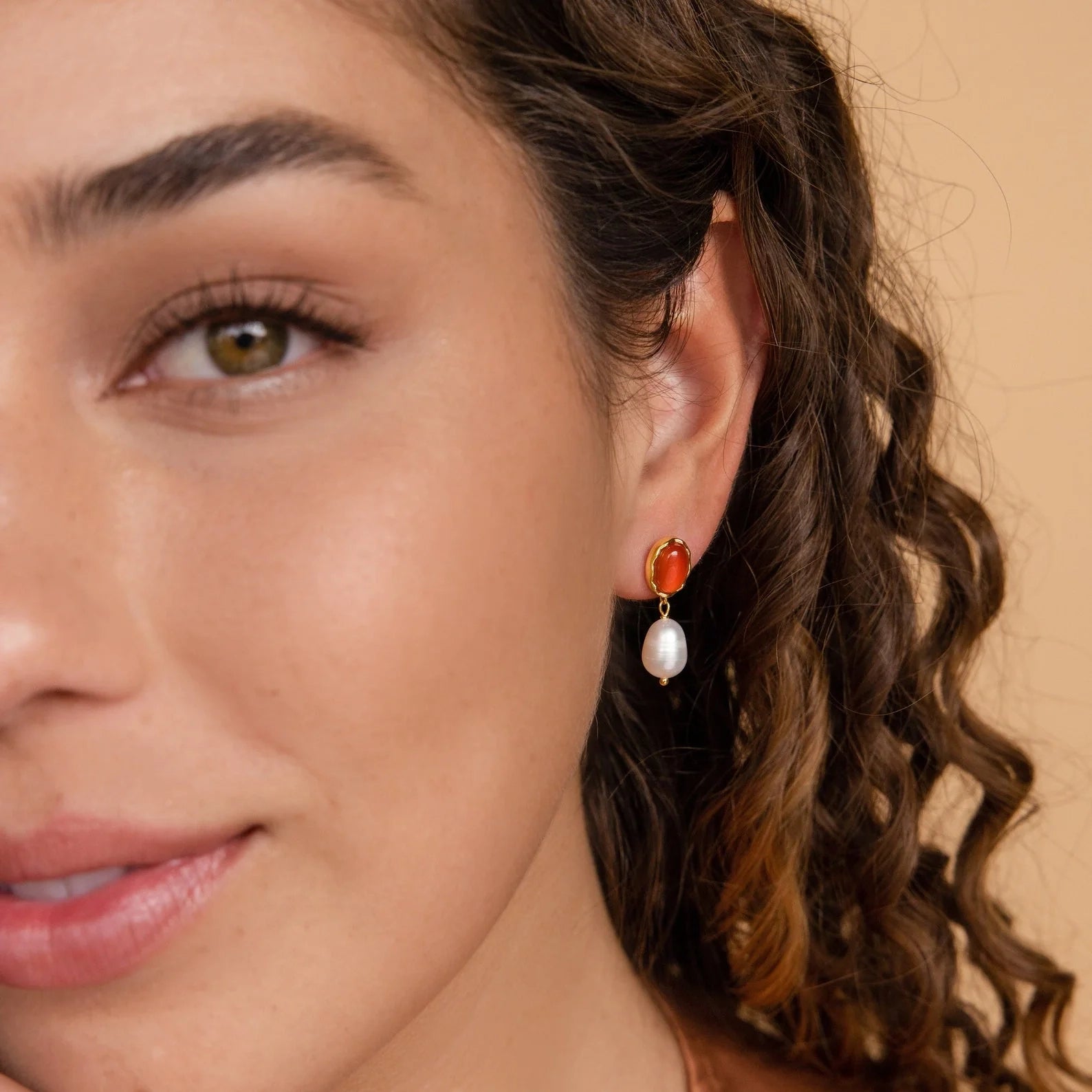 Carnelian Pearl Earrings Silver 18K Gold Plated