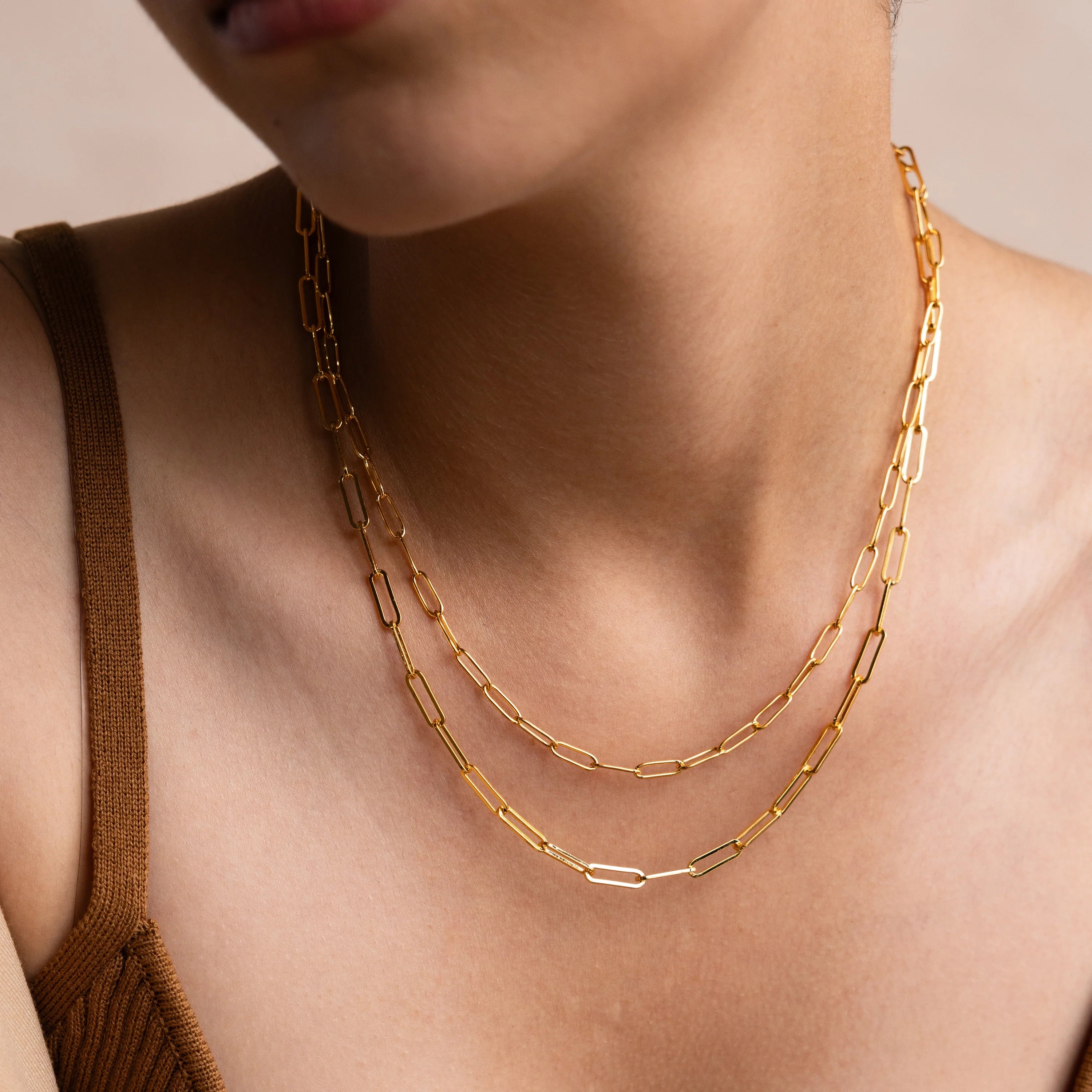 Paperclip Chain Necklace Silver 18K Gold Plated