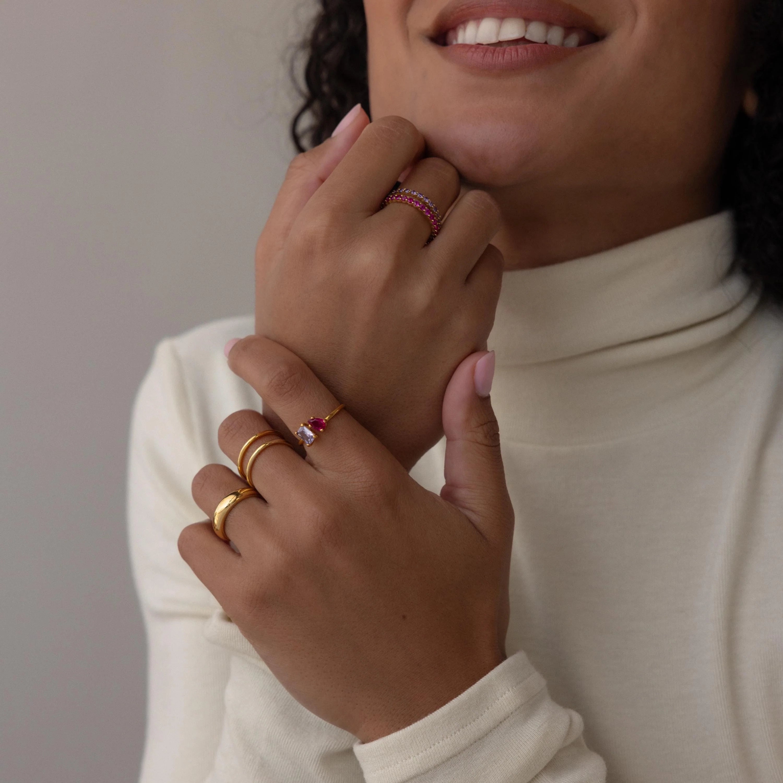 Open Toi et Moi Birthstone Ring Silver 18K Gold Plated