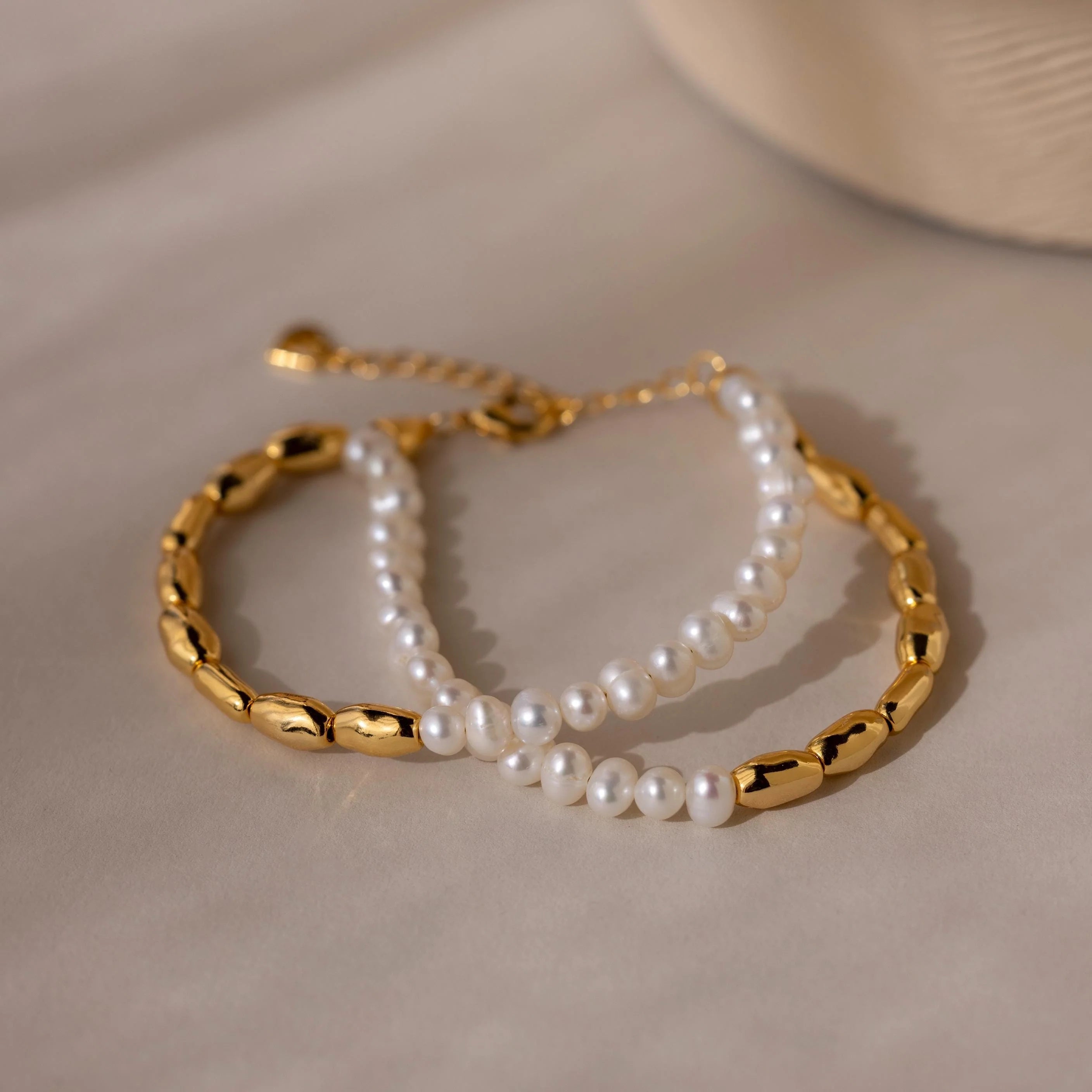 Duo Beaded Pearl Bracelet Silver 18K Gold Plated