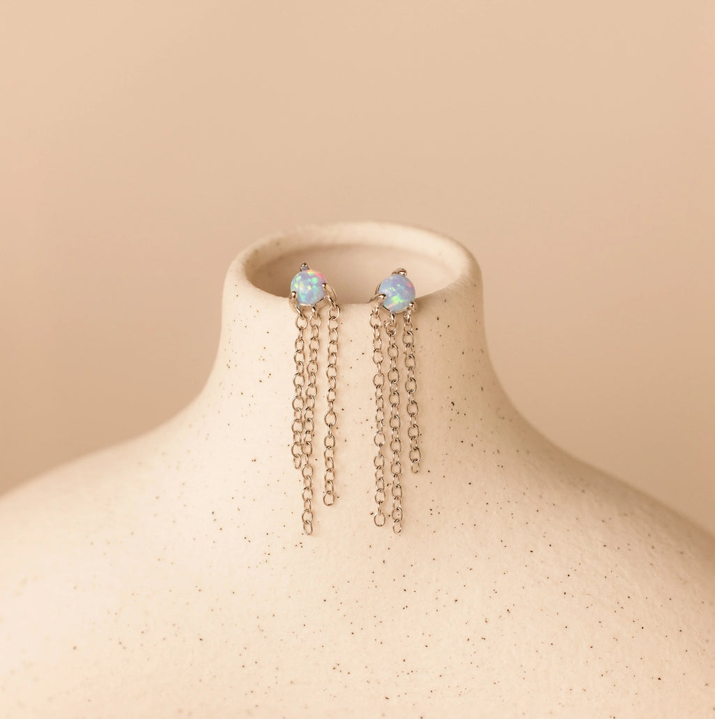 Opal Chain Earrings Silver 18K Gold Plated