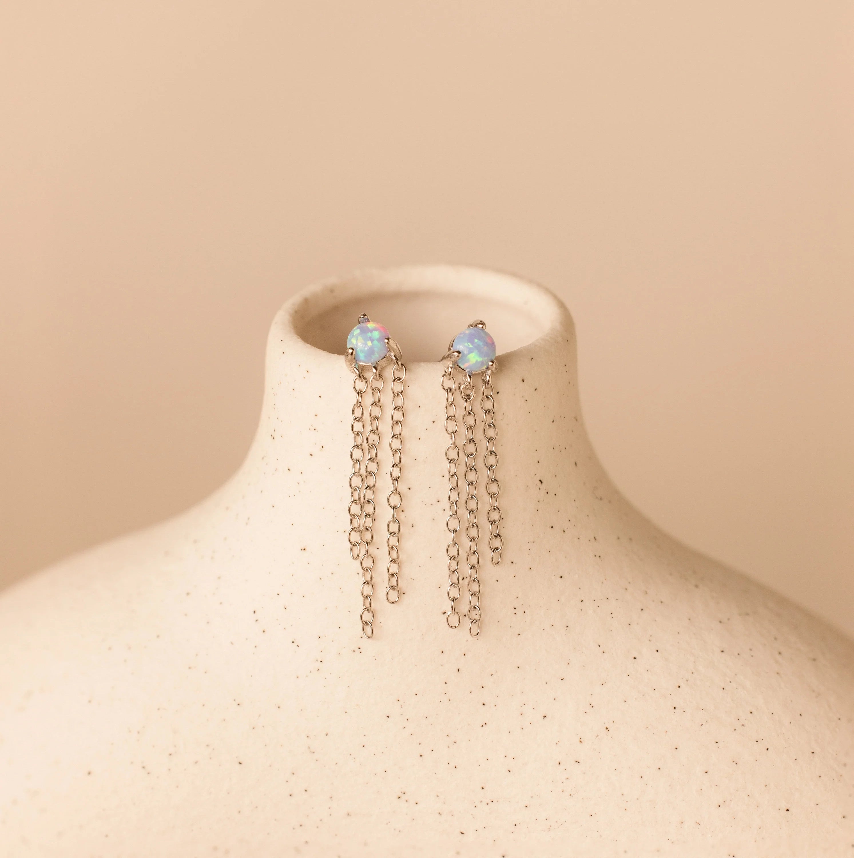 Opal Chain Earrings Silver 18K Gold Plated