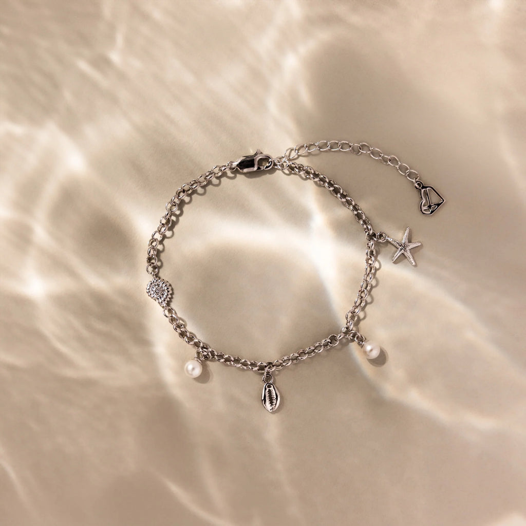 Seaside Pearl Charm Bracelet Silver 18K Gold Plated