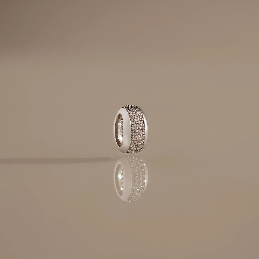 Diamonds Bold Pave Dome Spacer Charm Silver 18K Gold Plated