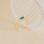 Baguette Cut Emerald Ring Silver 18K Gold Plated