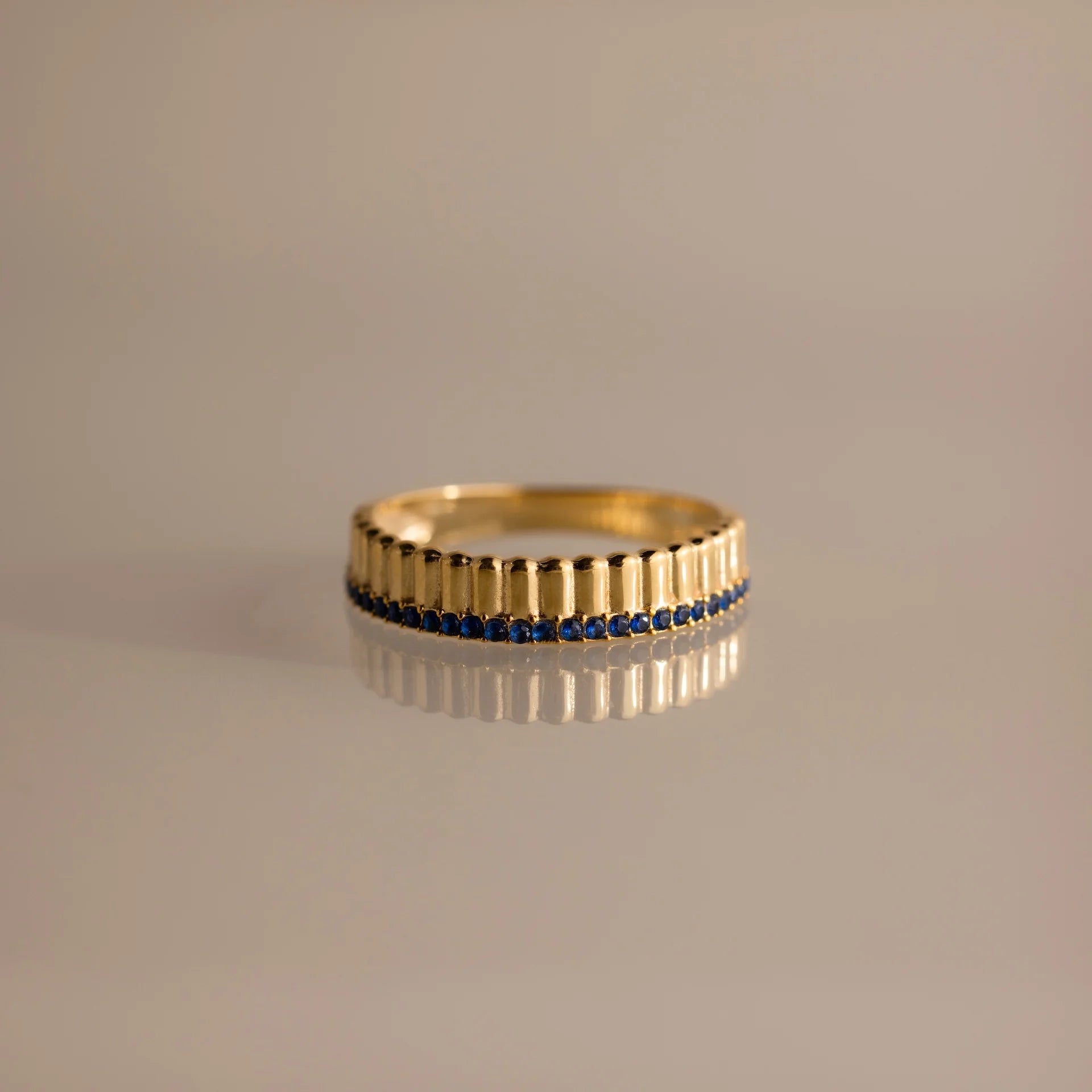 Ribbed Sapphire Stack Ring Silver 18K Gold Plated