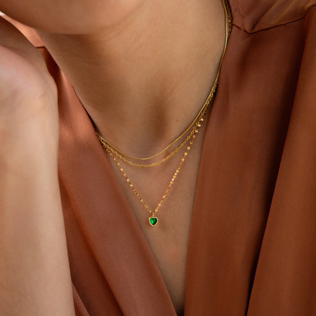 Tiny Jade Heart Necklace Silver 18K Gold Plated