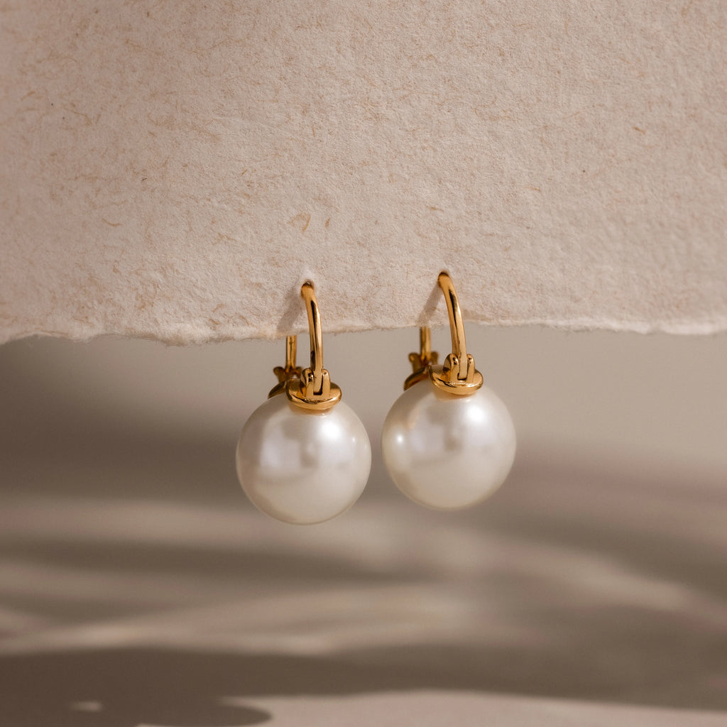 Pearl Dome Drop Earrings Silver 18K Gold Plated