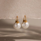 Pearl Dome Drop Earrings Silver 18K Gold Plated