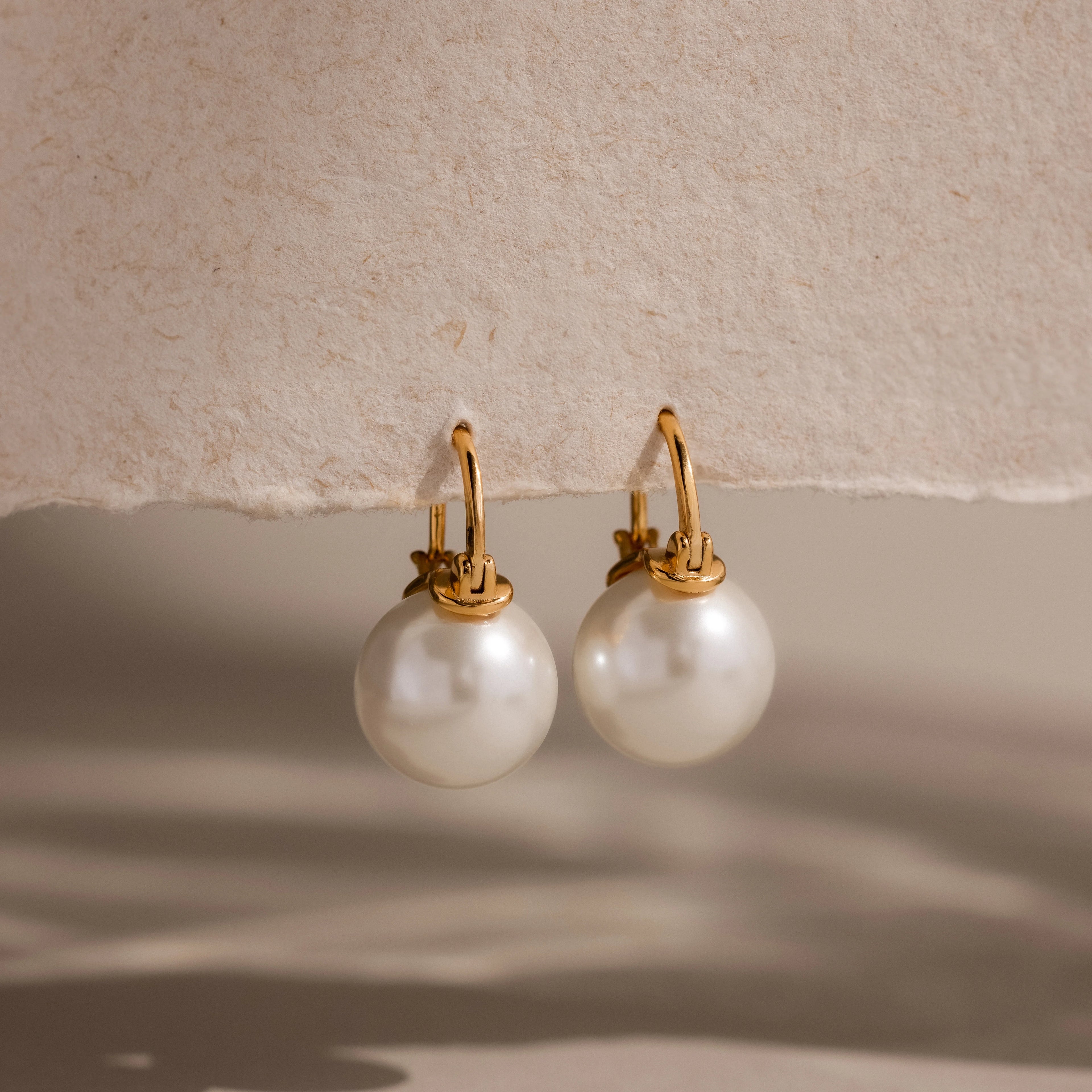 Pearl Dome Drop Earrings Silver 18K Gold Plated