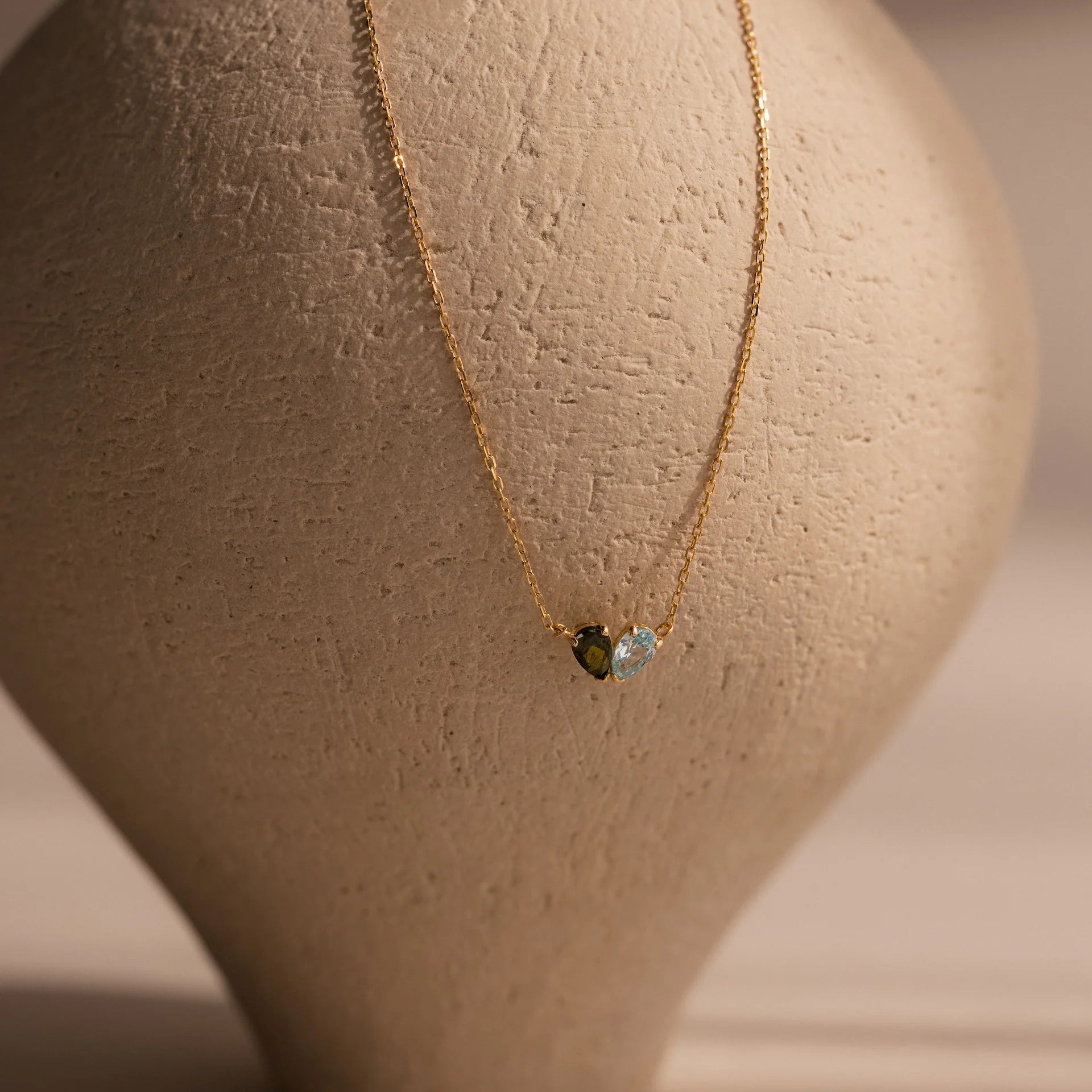 Toi et Moi Teardrop Heart Necklace Silver 18K Gold Plated