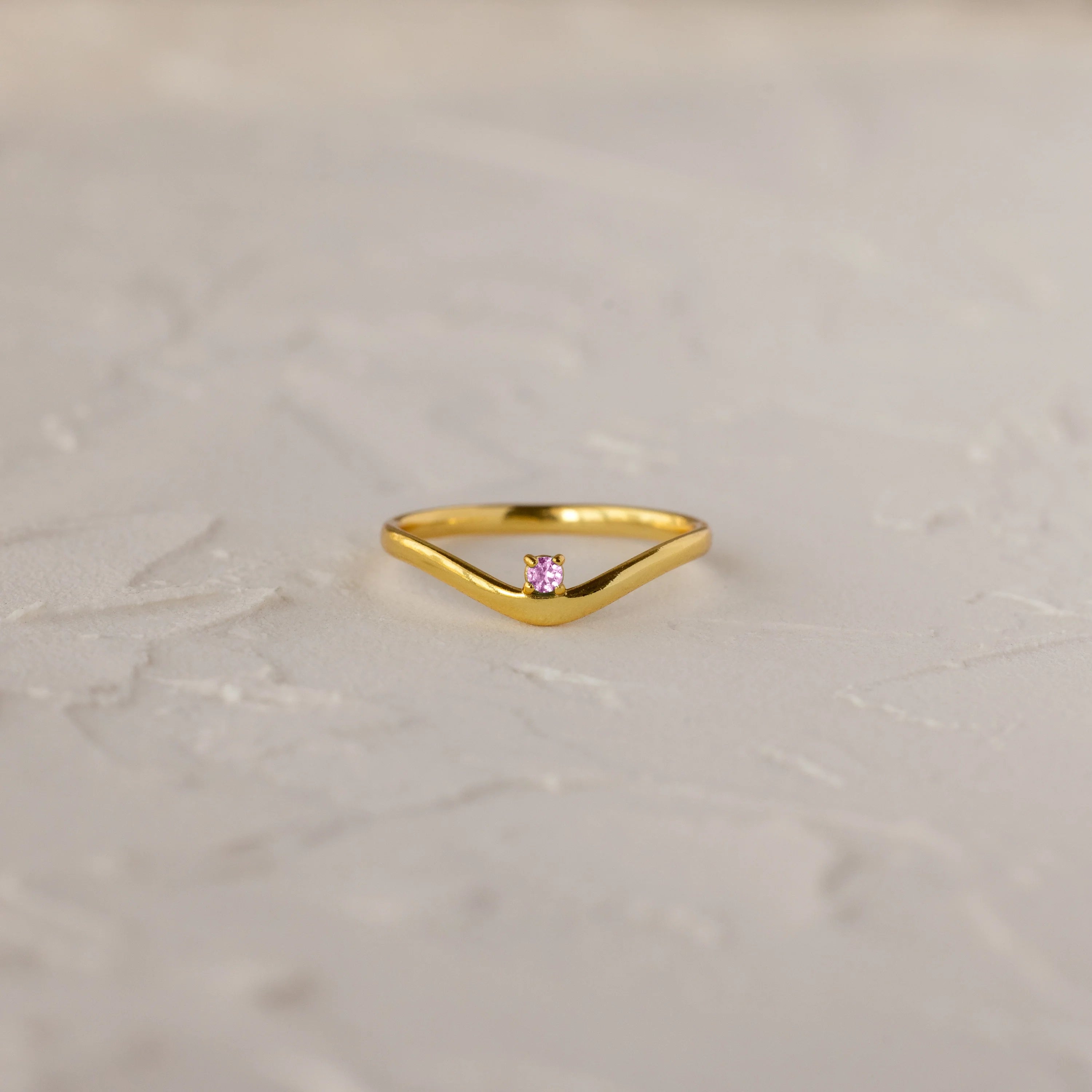 Pink Tourmaline Drop Curve Ring Silver 18K Gold Plated