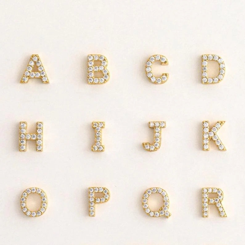 Floating Pave Initial Necklace Silver 18K Gold Plated