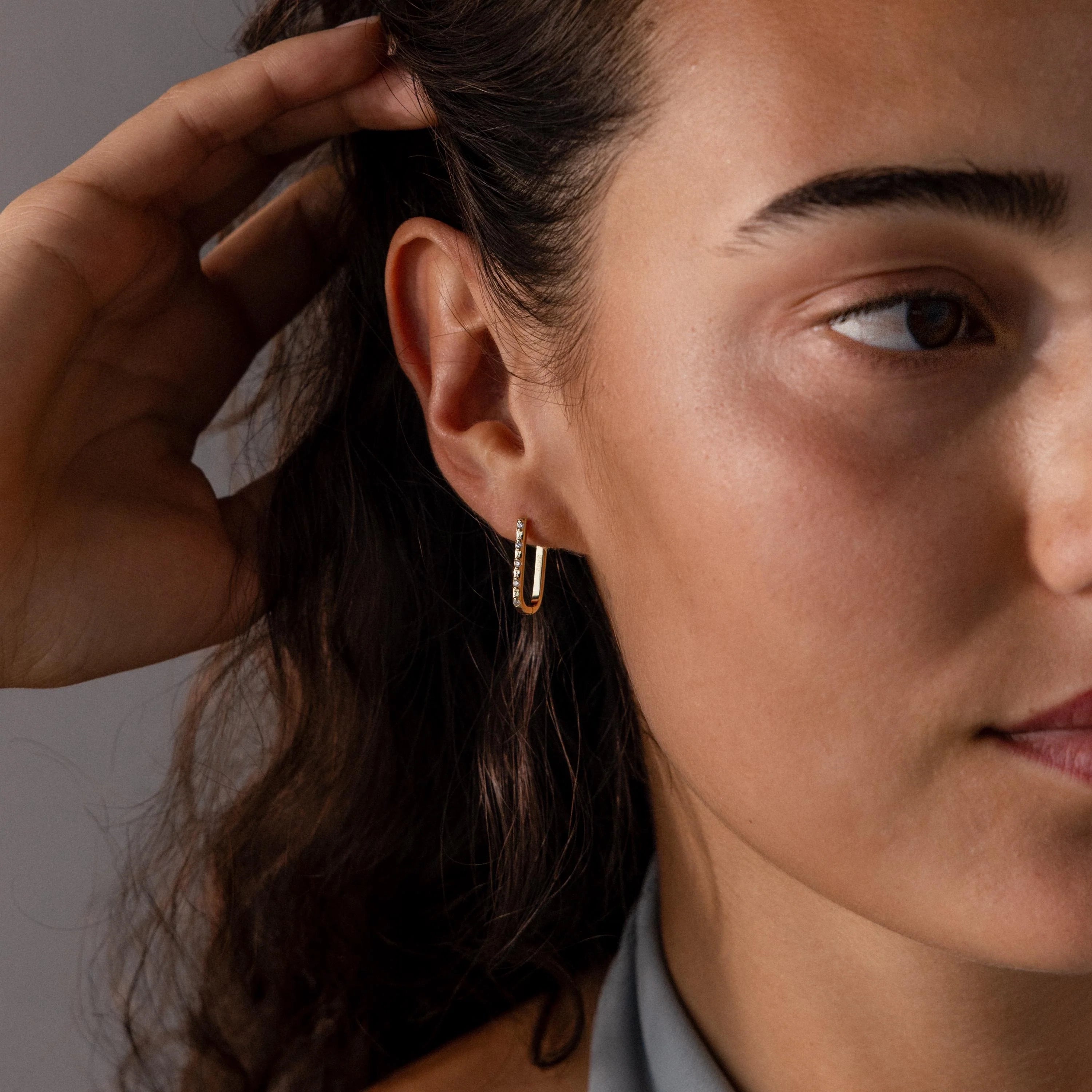 Dainty Pave Link Earrings  Silver 18K Gold Plated
