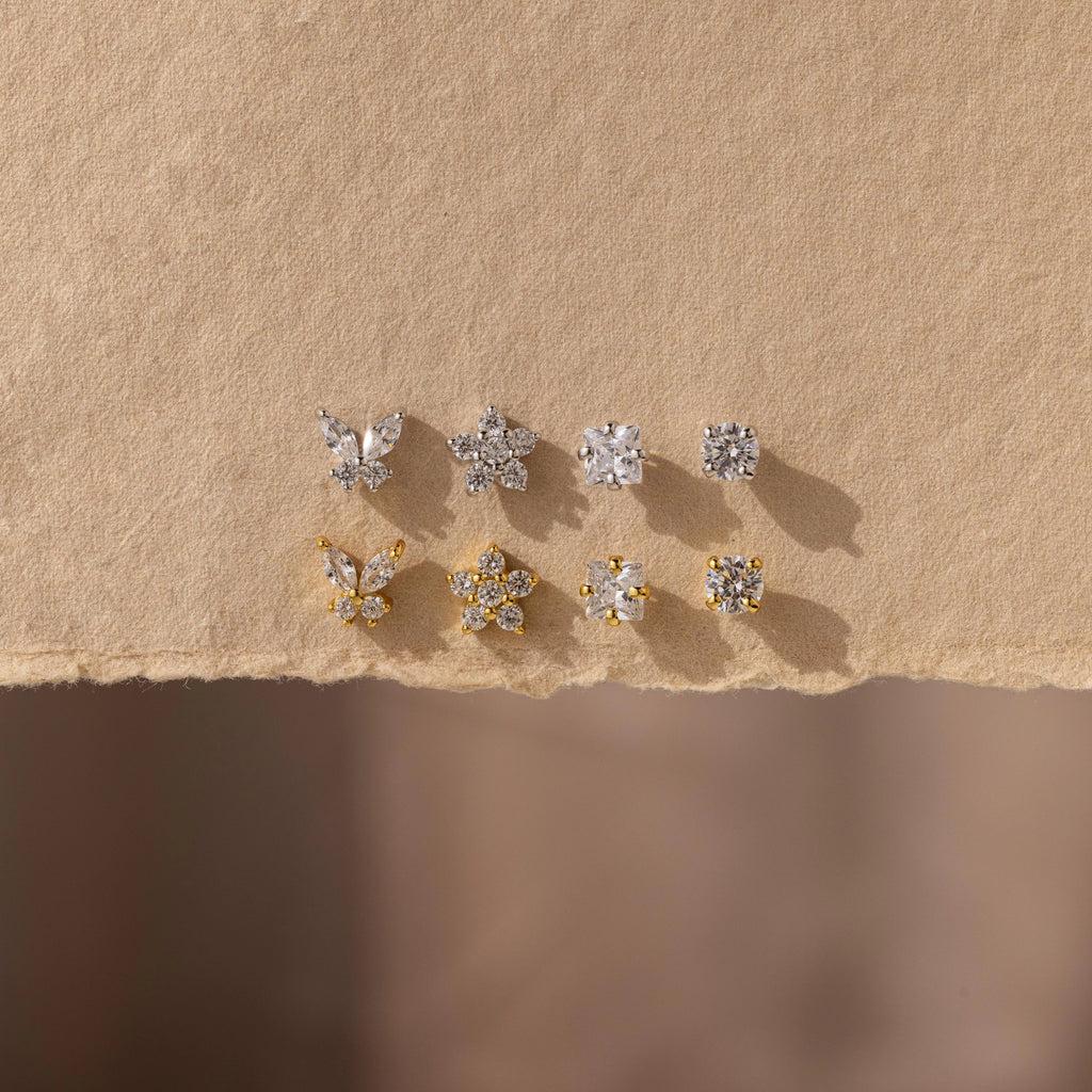 Diamond Assortment Flat Back Set Silver 18K Gold Plated