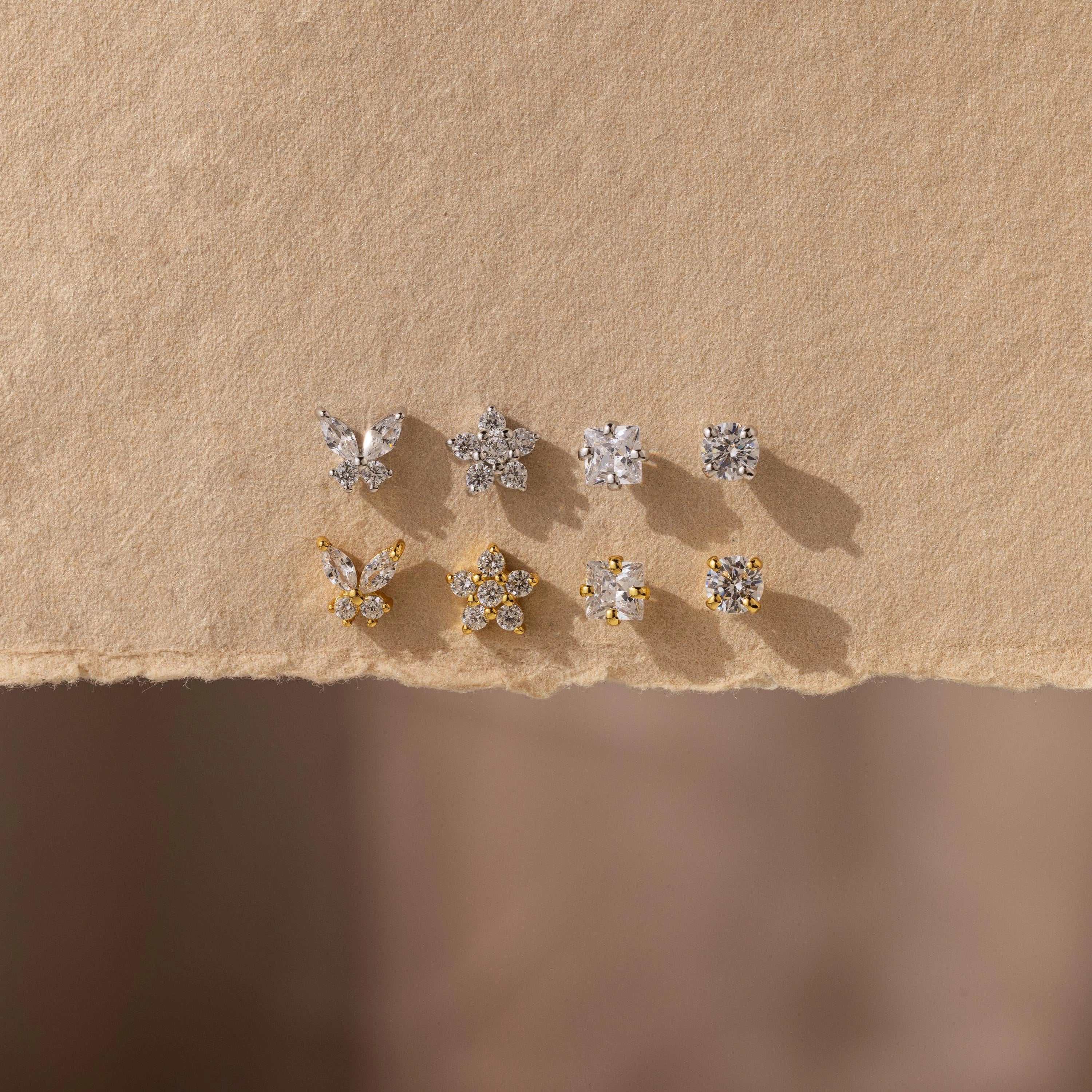 Diamond Assortment Flat Back Set Silver 18K Gold Plated