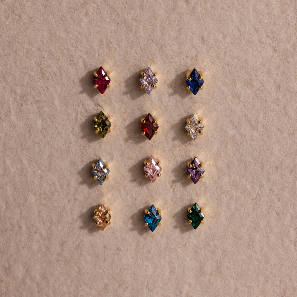 Rhombus Sapphire Flatback Studs Silver 18K Gold Plated