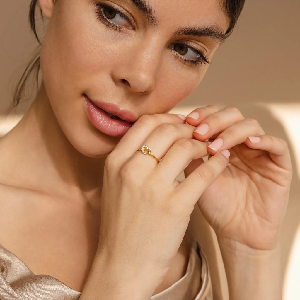 Pave Heart Knot Ring Silver 18K Gold Plated