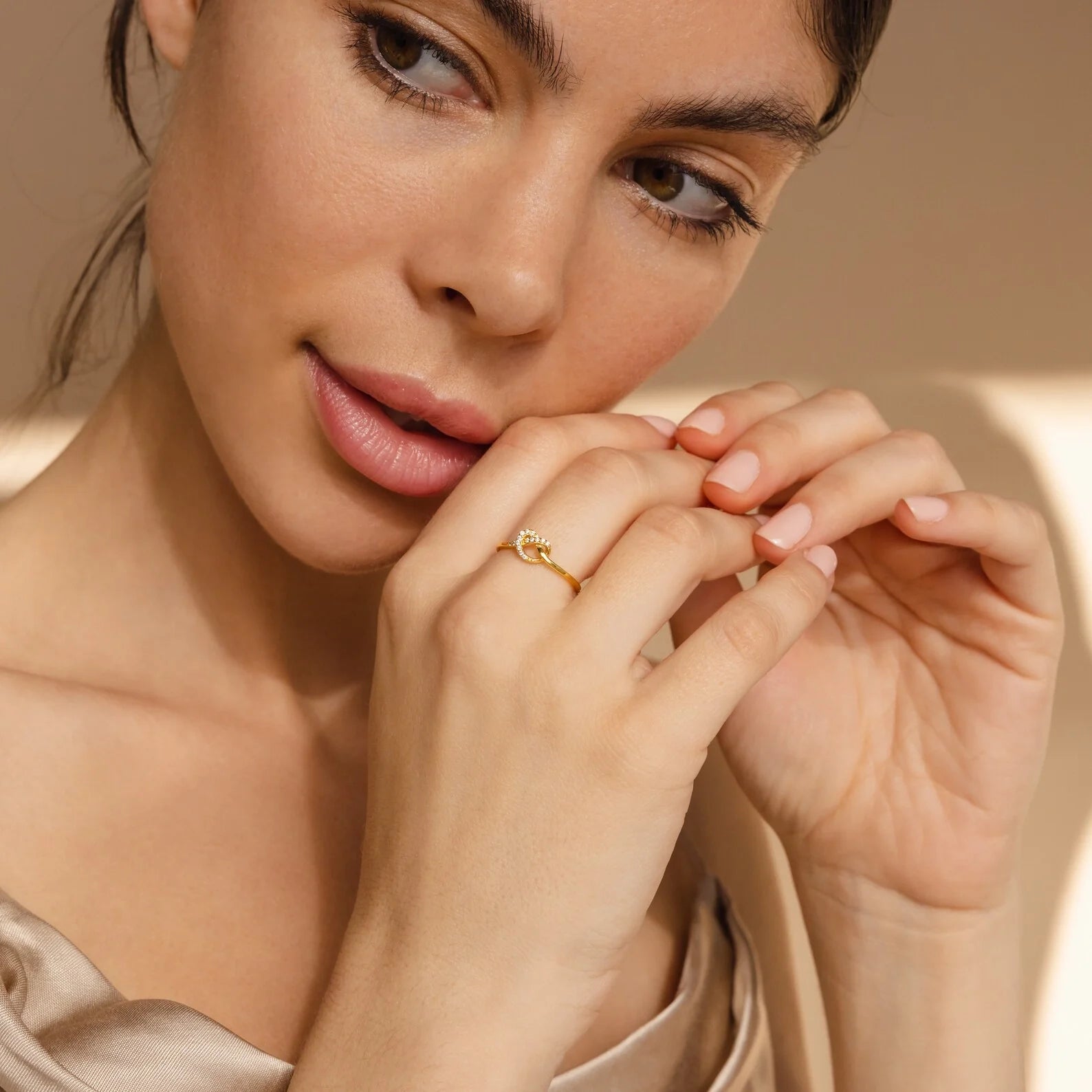 Pave Heart Knot Ring Silver 18K Gold Plated