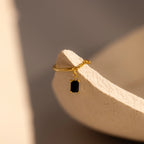 Onyx Drop Chain Ring Silver 18K Gold Plated