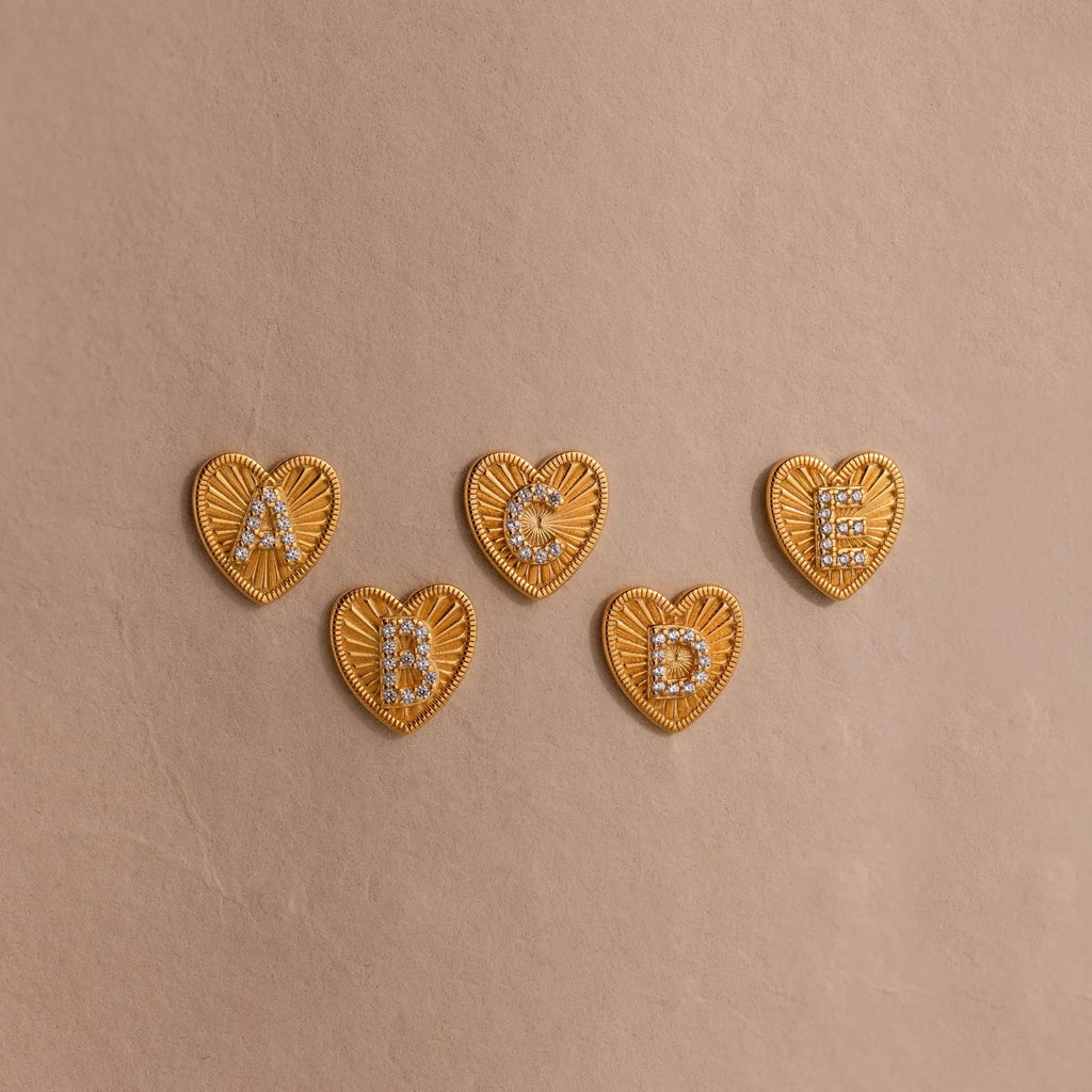 Ribbed Heart Initial Studs  Silver 18K Gold Plated