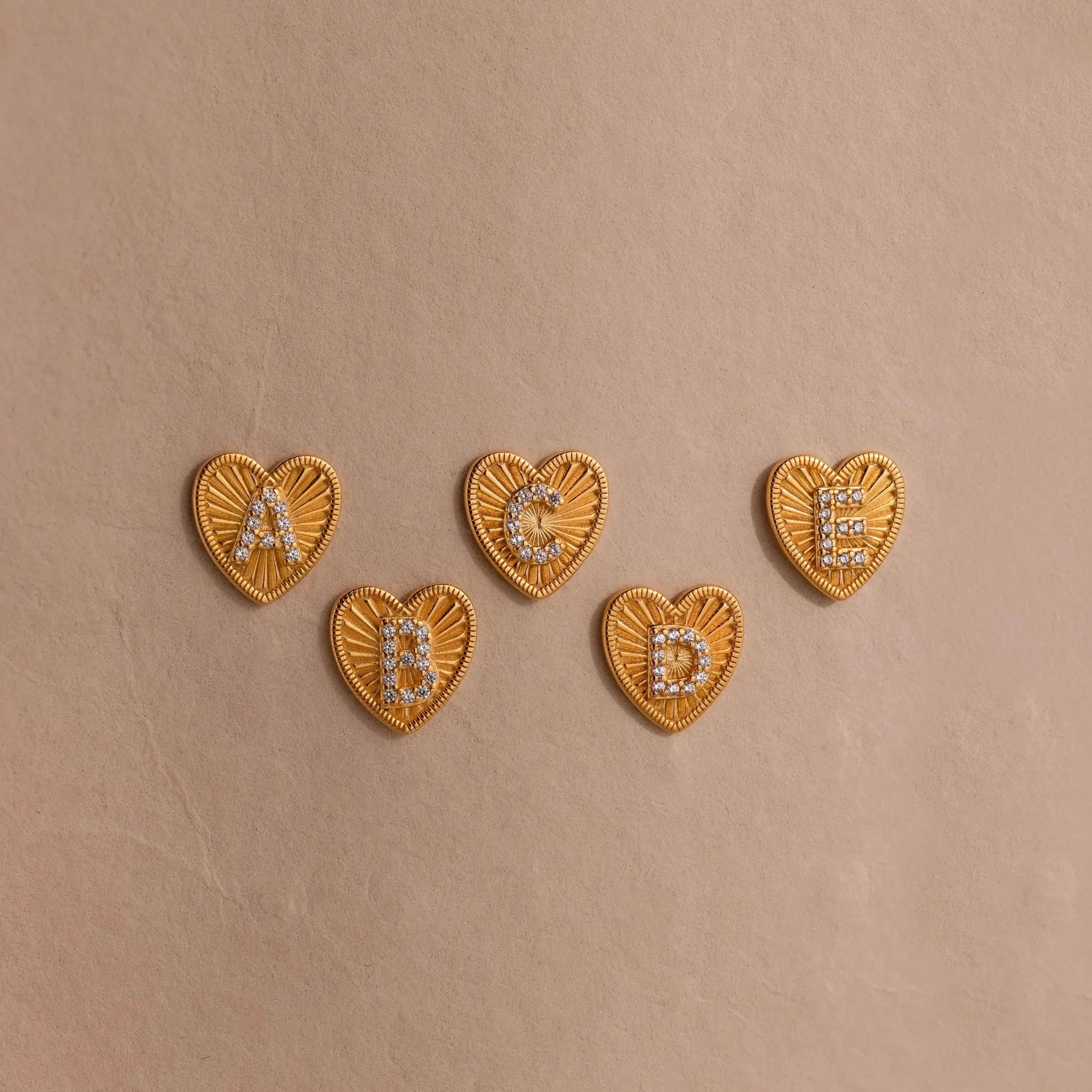 Ribbed Heart Initial Studs  Silver 18K Gold Plated