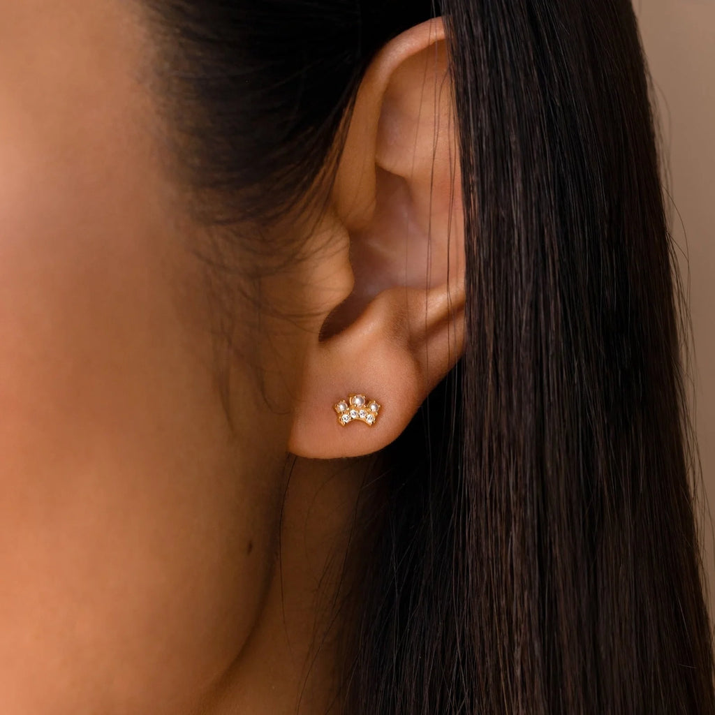 Crown Pearl Stud Earrings