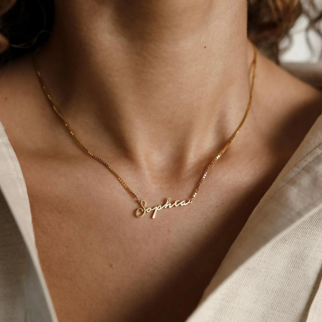 Venice Name Necklace in Box Chain Silver 18K Gold Plated