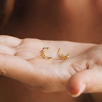 Crescent Moon & Star Stud Silver 18K Gold Plated
