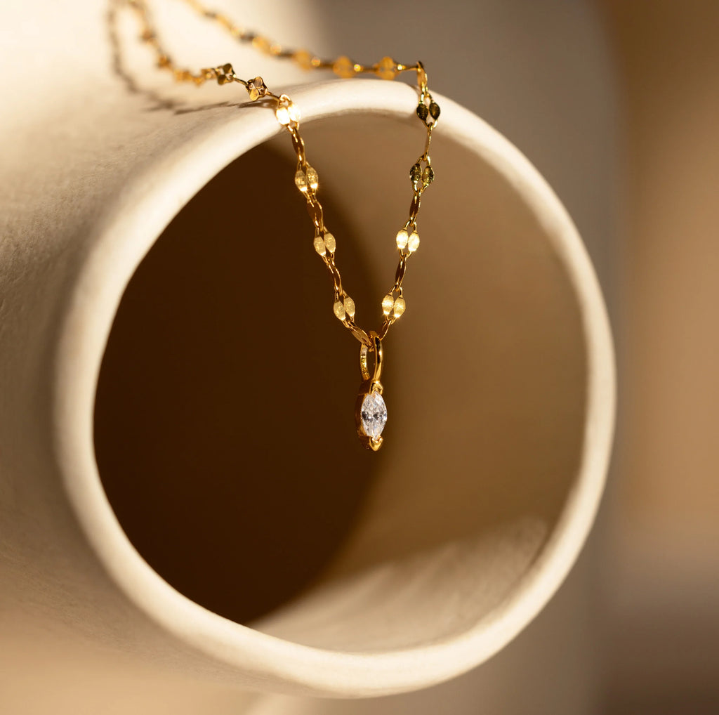 Marquise Diamond Pendant Necklace Silver 18K Gold Plated