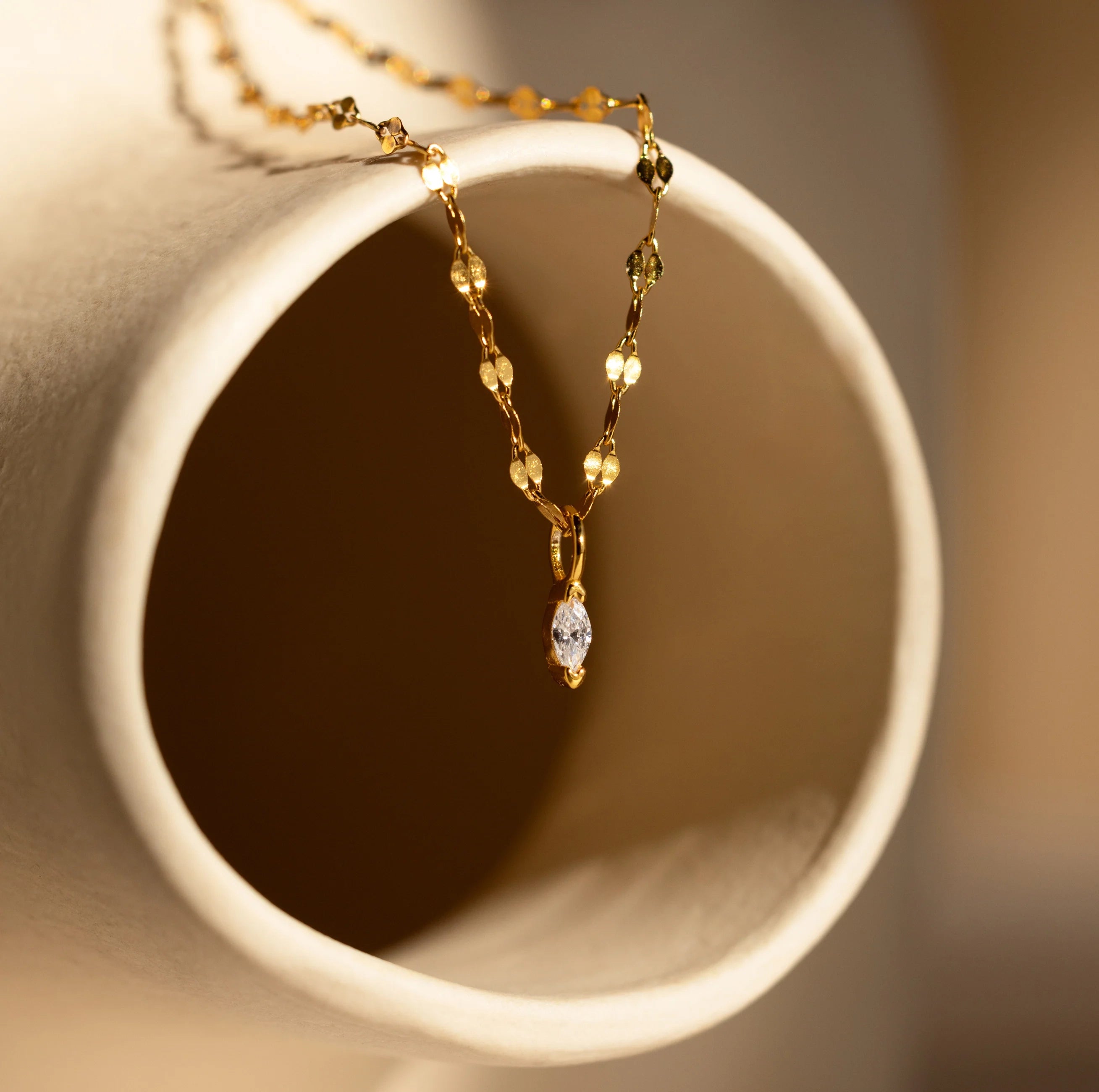 Marquise Diamond Pendant Necklace Silver 18K Gold Plated