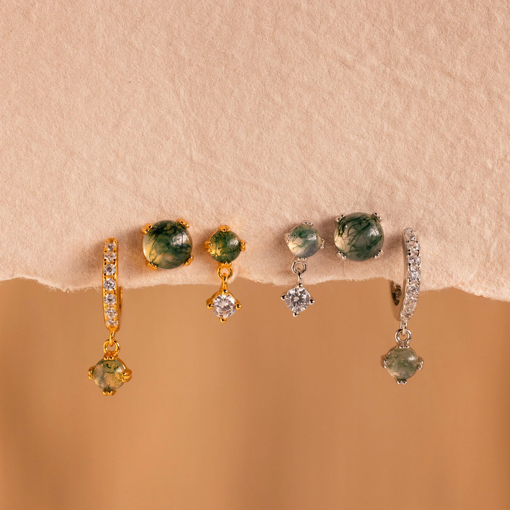 Agate Earrings Set Silver 18K Gold Plated